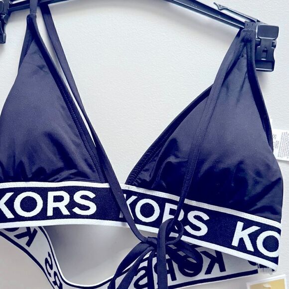 MICHAEL MICHAEL KORS Women Logo-Elastic String Bikini Top Black Swimsuit size L - Picture 8 of 9